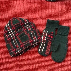Plaid Knit Hat and Mittens Set for Kids